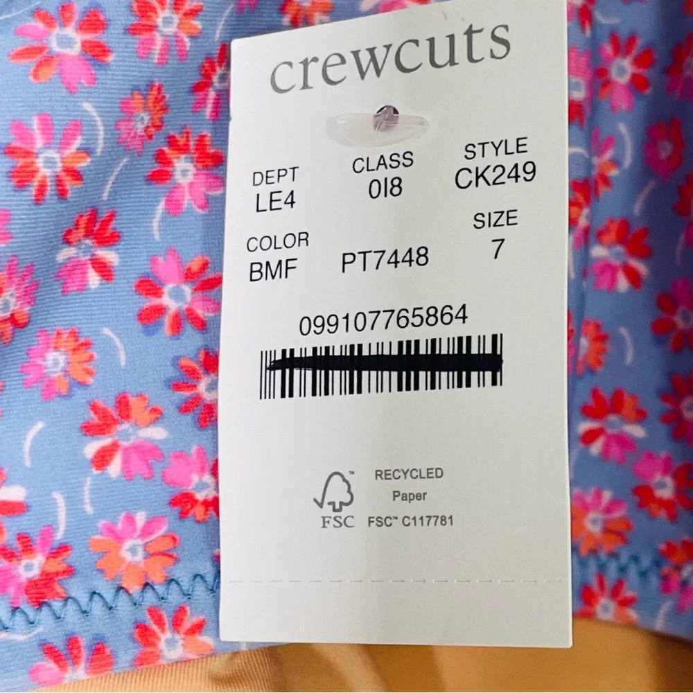 J Crew Crewcuts Girl’s Ruched Strap Tankini Swim Top Size 7 in Blue Multi Floral